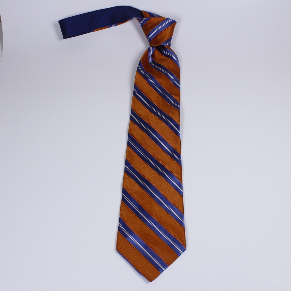 Tommy Hilfiger Silk Tie Orange Blue White Striped Men's Necktie Made in USA